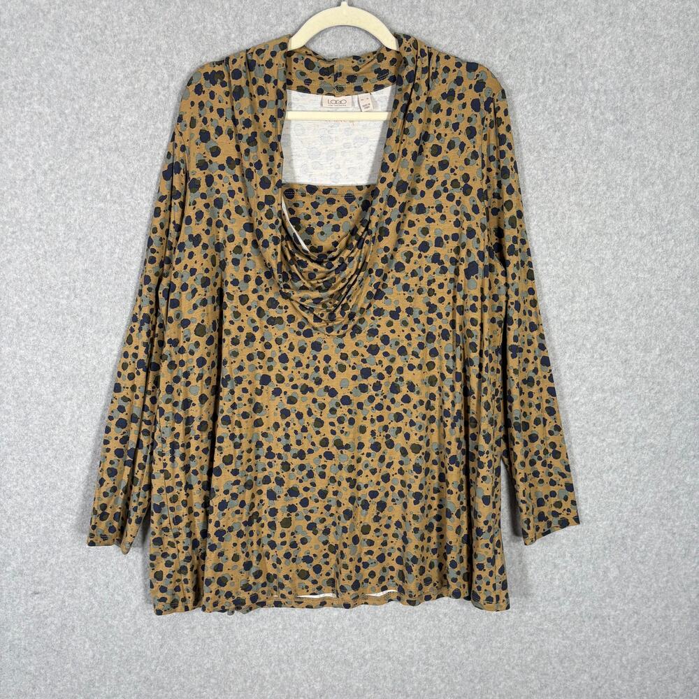 LOGO Lori Goldstein Cowl‎ Neck Tunic Top XL Abstract Lagenlook Artsy Comfort